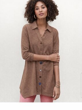 Soft Surroundings Danielle Button Top Tunic Light Brown Size 2x